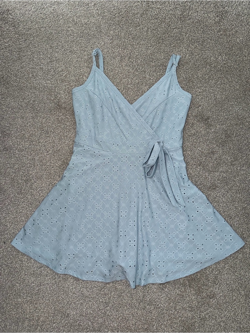 Light Blue Eyelet Wrap Mini Dress